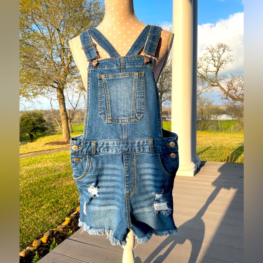 Love Tree - Distressed Denim Shorts/Overalls - Size Small